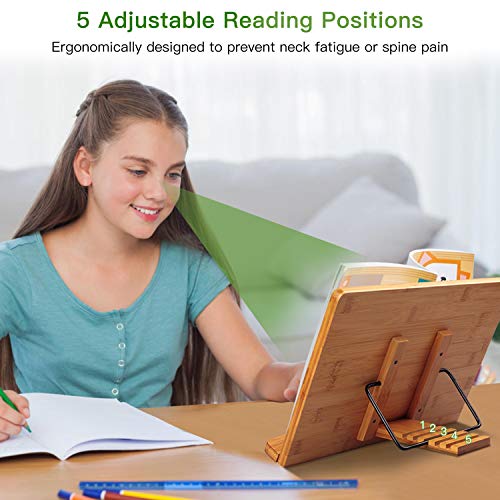 Pipishell 2 Pack Bamboo Book Stands Large Cookbook Holder Reading Stand (13.4 X 9.5 In) With 5 Adjustable Height, Foldable Wooden Book Holder For Textbook, Recipe, Music Book, Tablet Stand #TOP3