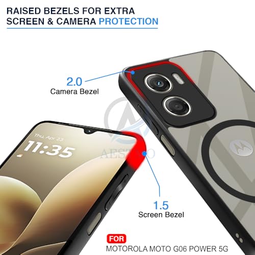 Image of AESTMO Moto G06 Power 5G Back Cover | 360 Protection | Crystal Clear Hard Back Transparent | Compatible with MagSafe Accessories (PC+TPU, Black Bumper)