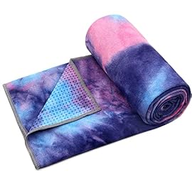 Eunzel Yoga Towel,Hot Yoga Mat Towel with Grip Dots Sweat Absorbent Non-Slip for Hot Yoga, Pilates and Workout 24″ x72, Purple & Blue