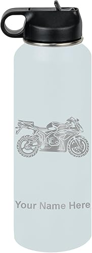 Miniatura 27 de LaserGram Botella de agua personalizada, bicicleta deportiva, acero inoxidable de doble pared aislada al vacío con popote superior, regalo grabado