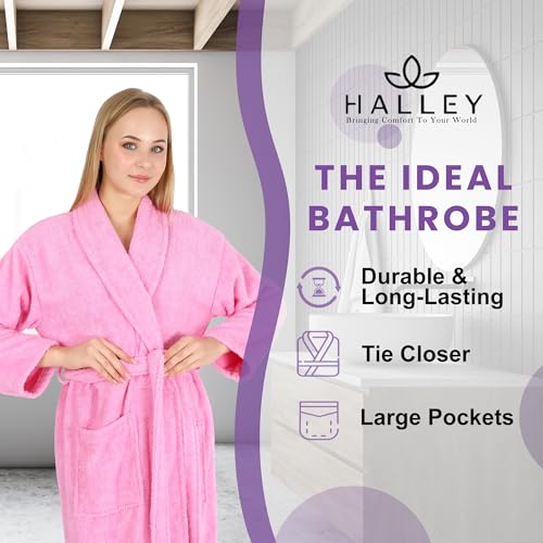 Image of HALLEY Luxury Bathrobe for Women & Men, Shawl Collar Spa Bath Robes Terry Cotton Ultra Soft Shower Robe with Pockets