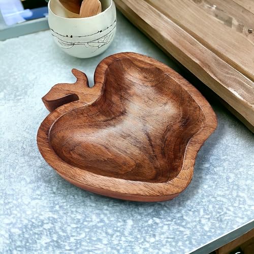 Image of Decorative Wood Serving Trays Set,Aesthetic Tray,Rustic Nesting Trays Stackable Platters for Serving Cakes, Pastries, Snacks, Breakfast, Coffee Table (Apple Tray)