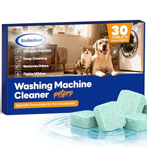 ECOFRESHEET Washing Machine Cleaner Tablets for Pet Owners – Pro 30 Tablets | Deep Clean Formula to Remove Pet Hair & Odor| Septic Safe, Compatible with HE,...