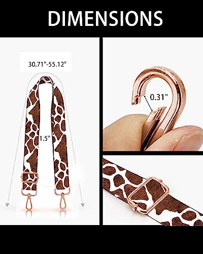 Image of Purse Straps Rose Gold Buckles Wide Shoulder Strap,Fashion Adjustable Replacement Belt for Crossbody Canvas Bag Handbag(Giraffe Spots)