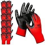 ACKTRA Nitrile Coated Safety WORK GLOVES 12 Pairs, WG003 Red/Black, Large