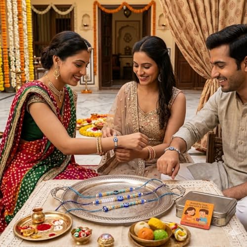 Image of SAUDEEP INDIA Decorative Fridge Magnet for Refrigerator Decor | Free Lumba Rakhi Set for Bhaiya Bhabhi | Raksha Bandhan Gift Combo | Cotton Thread Rakhi Festive Gift Home Decor(Model 5)