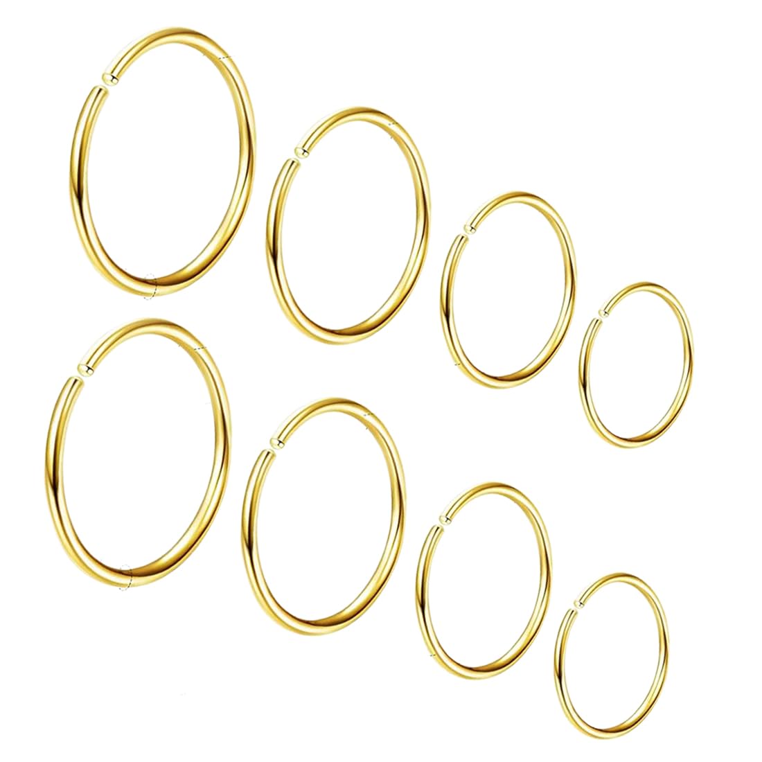 8 Pcs Acero Quirúrgico Piercings Nariz Septum Piercing 16G Segmento Anillo Cuerpo Piercing Nariz Aro Labio Anillos Cartílago Concha Helix Pendientes para Mujeres Hombres 6/8/10/12/14mm