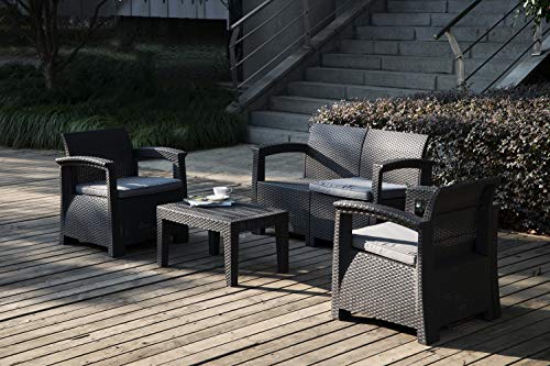 ガーデンソファー ラタン調 屋外 ガーデンテーブルセット 3点セット 防水 ラタン調 ガーデンチェアー 高級ソファー 軽量ガーデンファニチャー 屋外家具 組立簡単 コンパクト 耐荷重150KG (本体グレー ×クッショグレー) 7枚目