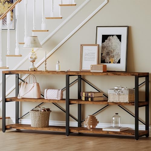 IRONCK-Rustic-Entryway-Console-Table-Long-Hallway-Table-708-in-3-Tier-TV-Stand-Entertainment-Center-Media-Stand-for-Living-Room-Industrial-Style-Vintage-Brown IRONCK Rustic Entryway Console Table Long Hallway Table 708 in 3 Tier TV Stand Entertainment Center Media Stand for Living Room Industrial Style Vintage Brown