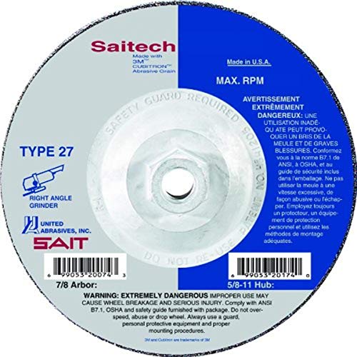 United Abrasives-SAIT 20147 Type 27 5-Inch by 1/4-Inch by 5/8-11-Inch Attacker Depressed Center Wheel, 10-Pack