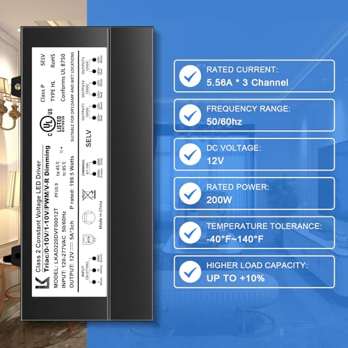 Image of inShareplus 12V 200W Dimmable LED Driver, 5-in-1 Triac /ELV /MLV /0-10V /1-10V /PWM Dimming Transformer, Compatible with Lutron & Leviton Dimmer, Constant Voltage Power Supply, UL Listed, IP67 Waterproof