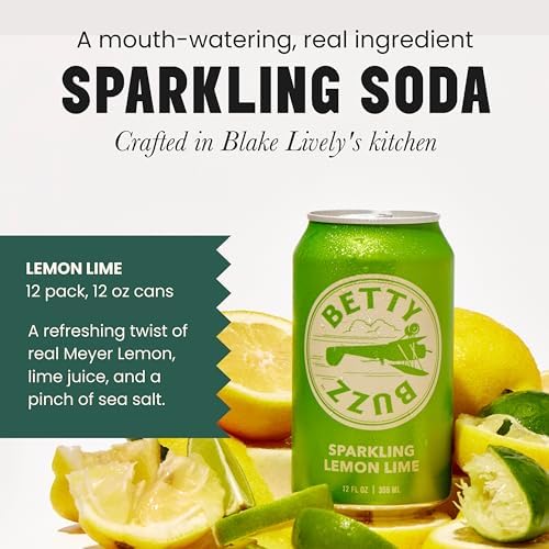 Miniatura 2 de Betty Buzz Blake Lively - Soda espumosa prémium de limón y lima (12 latas)  Sabores naturales y edulcorantes, solo ingredientes limpios