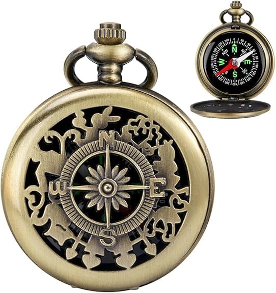 JINJUMEI Brújula de Bolsillo de Metal, Brújula Retro, Brújula Luminosa, Brújula Náutica Antigua Concha, Reloj de Bolsillo de Brújula, Brújula de Navegación, Acampada Senderismo Camping Caza