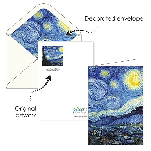 Image of RainCaper Fine Art Keepsake 5x7 Blank Stationery van Gogh Greeting Note Cards With Decorative Envelopes, Gift Boxed Set of 16 | 300 GSM Cardstock (van Gogh At Night)