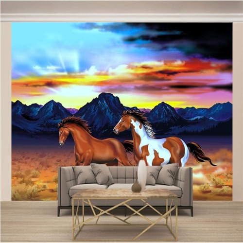 Tzxztt Hermoso Amanecer Montaña Animal Caballo Moderno Papel Pintado 3D Seda Texturizada Primera Calidad Neutros Material Ideal Para SalóN Dormitorio-300cm×210cm