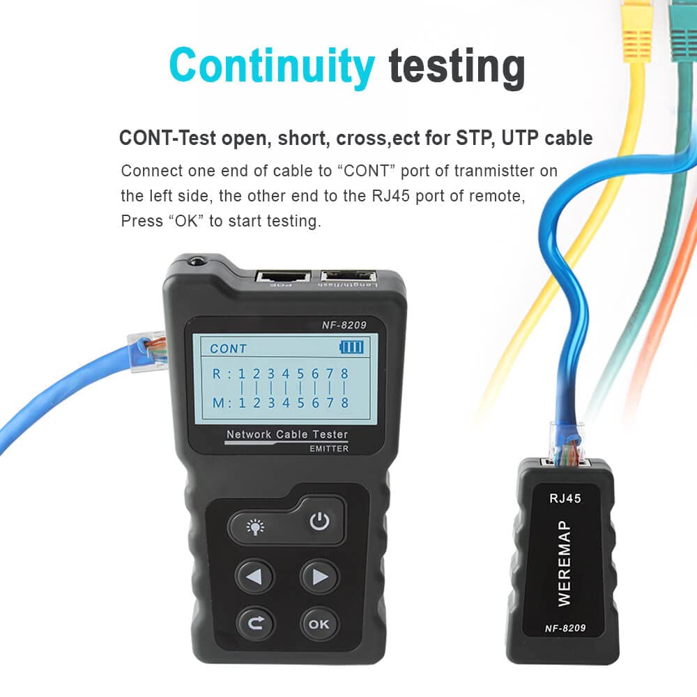 NOYAFA Cable and Network tester NF-8209 Advanced Network Cable Tracker Tone Generator and Probe Kit with Cable Testing Capabilities like Wiremap, Length, PoE