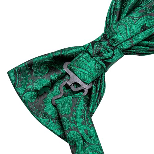 Image of Hi-Tie 5Pcs Mens Solid Color Silk Tie Satin Pretied Bowtie Lapel Pin for Men Handkerchief Cufflink Wedding Gift Box