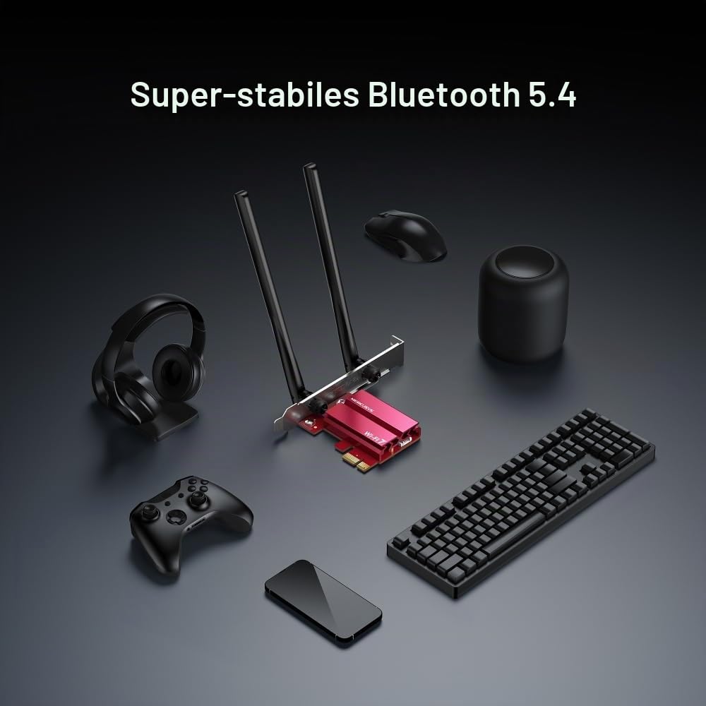 Mercusys MA37BE Wi-Fi 7 WLAN Karte für PC, BE6500 Tri-Band PCIE Adapter, Bluetooth 5.4, WPA3, MU-MIMO, OFDMA, unterstützt nur Windows 11
