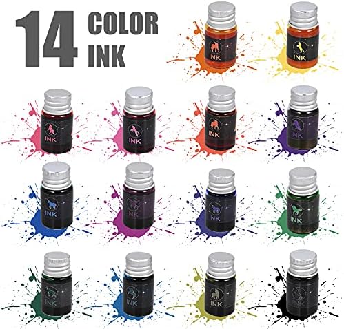 GOLDGE 19 Pieces Glass Dip Pen Ink Set, 3 Crystal Pen with 14 Colorful Inks and Holder, Glass Dip Pens for Art, Writing, Signatures, Calligraphy, Gift Cards, Poster Cards, Decoration