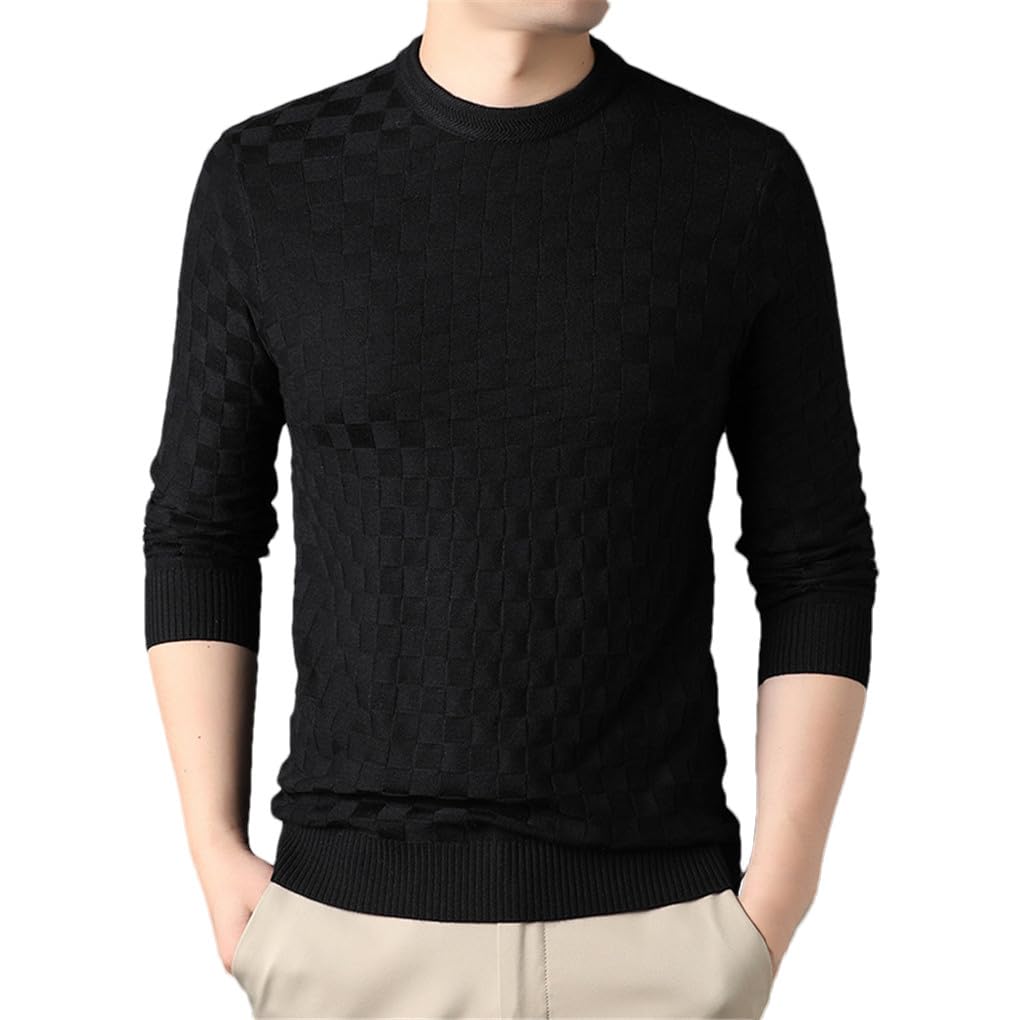 Męski sweter z dzianiny w kratę z długim rękawem O Collar Casual sweter sweter top