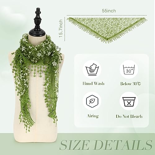 Ramede Lace Scarf for Women Triangle Lace Scarf Floral Shawl Lace Head Scarf Lightweight Fashion Scarf Wrap Lace Bandana(Green)4
