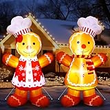 Ceenna 2 Pcs 5 FT Gingerbread Inflatables Christmas Decorations Blow up Gingerbread Chef Couple with Built-in LEDs for Xmas Front Door Outdoor Yard Lawn Garden Party