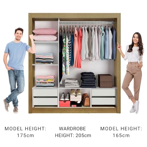 Image of Madesa 3 Sliding Doors Wardrobe Ample Storage Wooden Almirah 170 Cm with Shelves, Drawers and Hanging Units for Bedroom - Brown