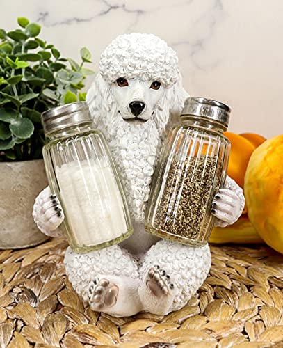 Ebros Realistic Groomed White French Poodle Puppy Dog Glass Salt And Pepper Shakers Holder Figurine 6.25"Tall Whimsical Hugging Poodles Pet Memorial Animal Dogs Decor Statue