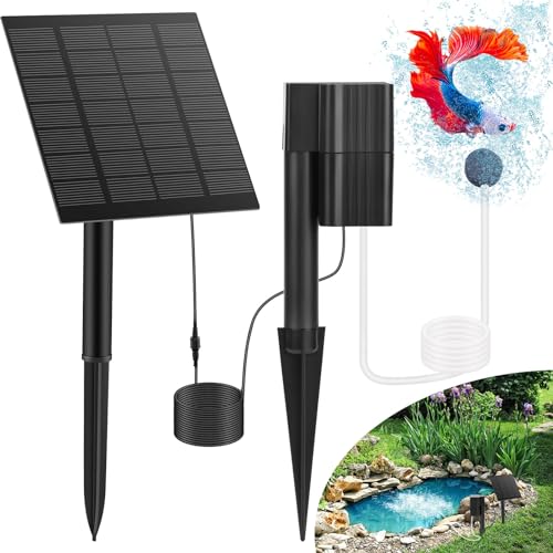 Euakee 2,5W Aireador Estanque Solar, Bomba Solar para Estanque, Bomba de Aire Solar para Estanque, Bomba Acuario Solar con Tubo de Oxígeno y Generadoras de Burbujas de Aire