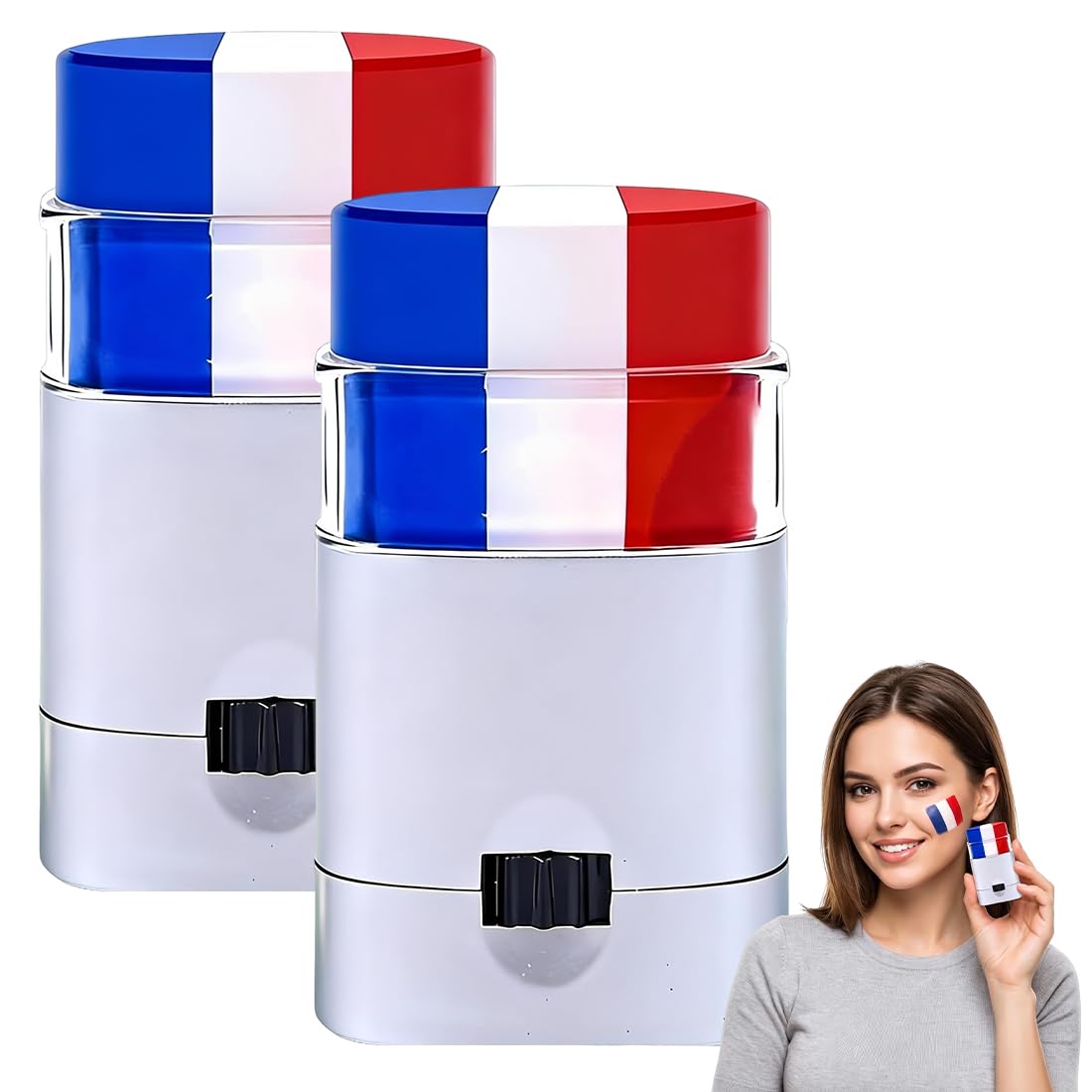 Confezione da 2 Stick Trucco Tricolore Blu Bianco Rosso Bandiera Francese Pittura Viso E Corpo Per Tifosi Partite Carnevale Feste Nazionali