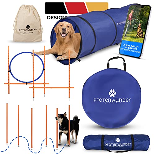 MiMu Agility-Set Für Hunde – Mit Tunnel, Hürden & Webstangen, Verstellbarer Hindernisparcours