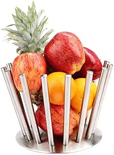 BELLE VOUS Silver Stainless Steel Creative Fruit Basket - Large Decorative Kitchen Bowl Stand for Apples, Bananas, Oranges and Bread - Holder for Countertop Storage and Table Decoration