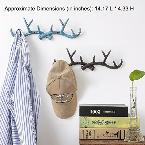 Vintage Cast Deer Antlers Wall Hooks (10 Hooks) Coat Rack Decorative For Hanging Hat Scarf Bag Key Clothes Bathroom Kitchen Towel Holder Christmas Reindeer Deer Hanger Wall Wedding Gift (Red) #TOP2