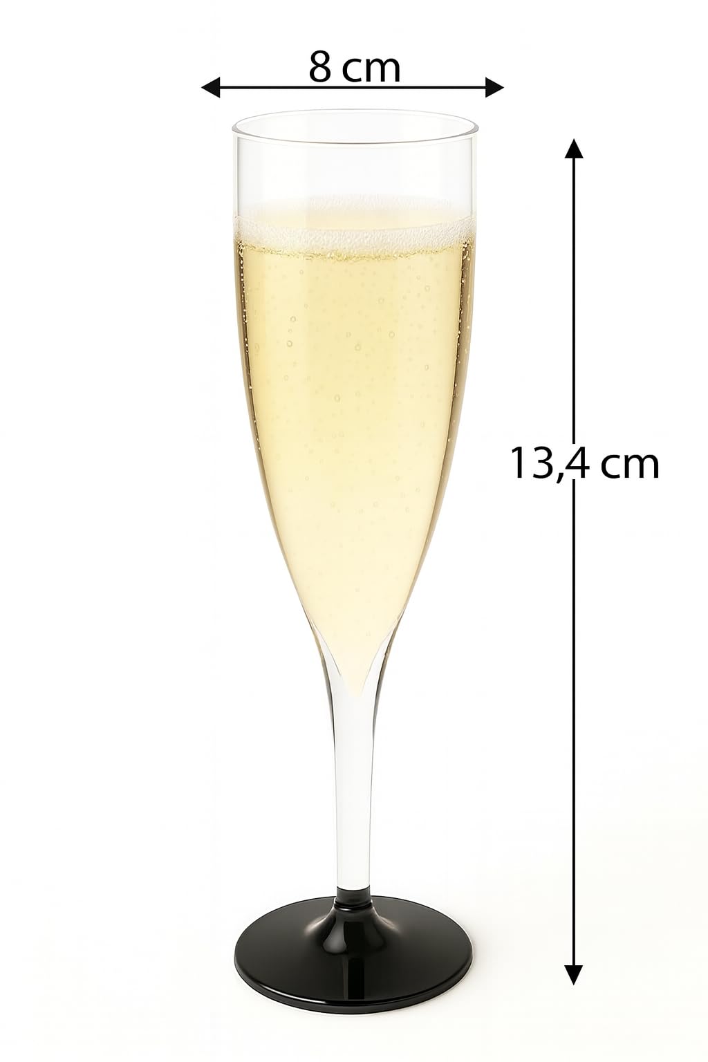 200 Copas de cava de plástico 150 ml REUT – Flute transparente con base negra desmontable – Copas rígidas desmontables para champán, fiestas, bodas, Navidad o Nochevieja.