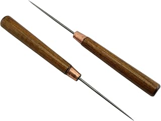 TAODAN 2pcs Leather Scratch Awl with Wooden Handle for Punch Stitching Sewing DIY Handmade Leather Craft Repair Tools