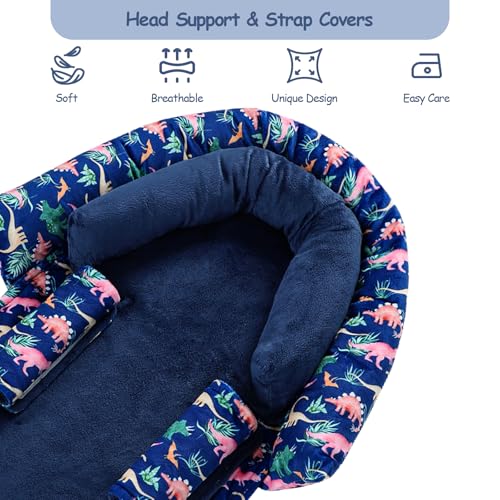 Image of SWESEN Baby Car Seat Head Support, Super Soft 2 in 1 Infant Car Seat Insert, Reversible Newborn Car Seat Insert Cushion with Strap Covers for Strollers, Bouncers, Swing, Navy Dinosaur