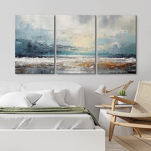wall26 Canvas Print Wall Art Set Blue Ocean Waterfront Coastal Pastel Landscape Nature Wilderness Illustrations Modern Art Decorative Rustic Relax/Calm Colorful for Bedroom - 24"x36" x 3 - Image 3
