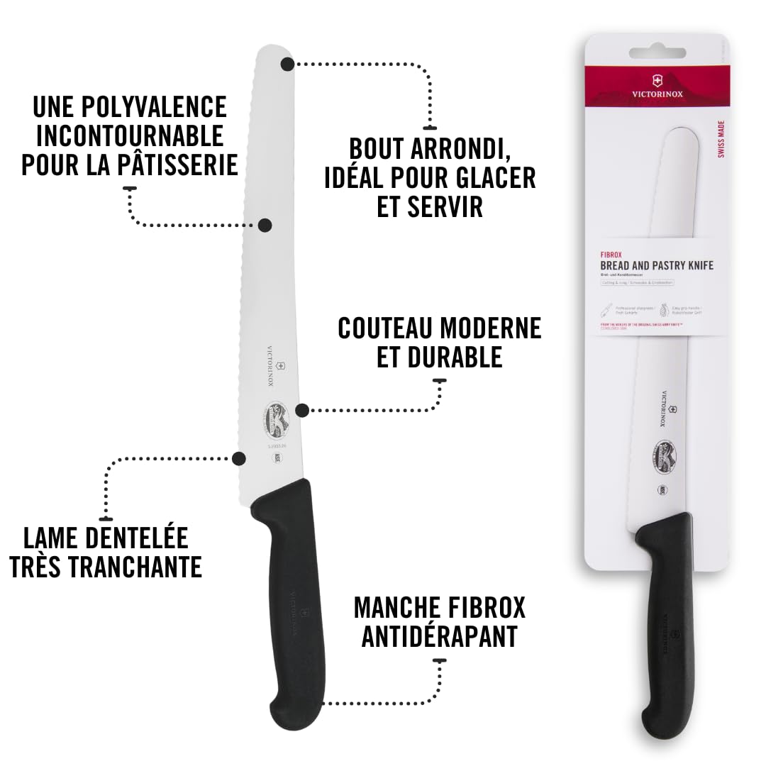 Victorinox Fibrox Couteau à pâtisserie denté 26 cm Inox Noir