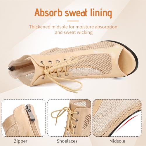 Women Ballroom Dance Boots Open Toe Lace Up Mesh Salsa Performence Professional Latin Dance Boots,DS-9702