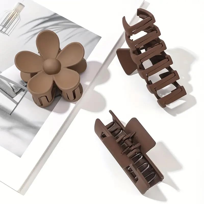 Image of Bakefy-3 Piece Large Claw Clips Hair Clips for Women Thick Hair, Multi-Styles Matte Non-slip Hair Clips,Strong Hold Jaw Clip Neutral and Black