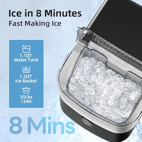 Image of Antarctic Star Nugget Ice Makers Countertop, Pebble Ice Machine with Chewable Pellet Ice, 35Lbs /24H, Self-Cleaning, Sonic Ice, One-Click Operation, for Kitchen,Party Stainless Steel Black