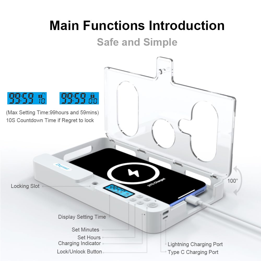 Scatola Blocco Telefono con Timer, Dayear Prigione del Telefono per Android/iPhone, Prevenire la Dipendenza/Tentazione da Telefono ((Translucent)