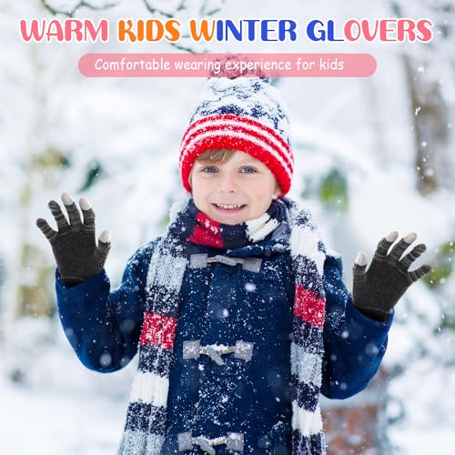 Image of 6 Pairs Kids Winter Gloves Knit Gloves for Kids Children Stretchy Double Yarn Touchscreen Mittens for Boys and Girls
