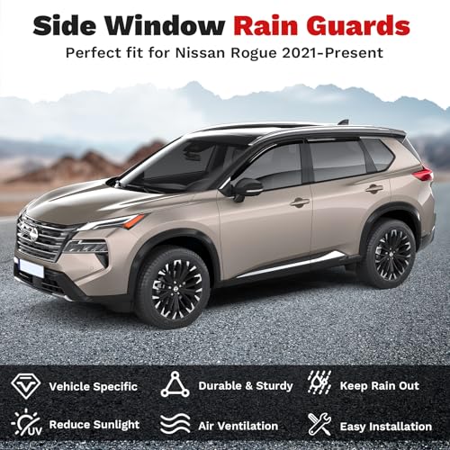 Image of Canvcle Window Visors Rain Guards for 2021-2025 2026 Nissan Rogue Accessories, Outside-Mount Tape-On Side Window Wind Deflectors Vent Visors Shades Rainproof 4PCS