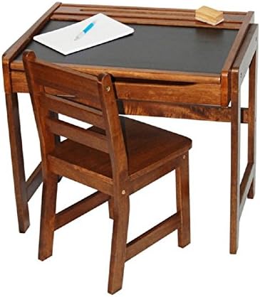 Lipper International Kids Desk with Chalkboard Top & Chair Set in Walnut, Kids Activity Table Set