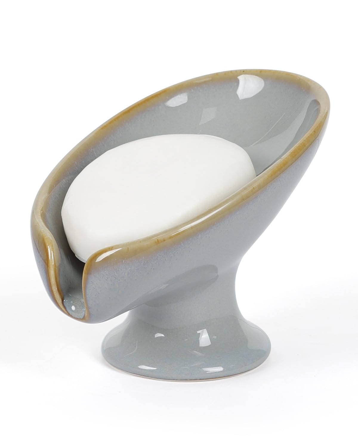 Soap Dish, Self Draining Bar Soap Holder for Bathroom Sink, Leaf Shaped Drainage Ceramic Porcelain Decorative Soap Dish, No Suction Cup, Kiln Stone Gray, ANTIS'S HOME