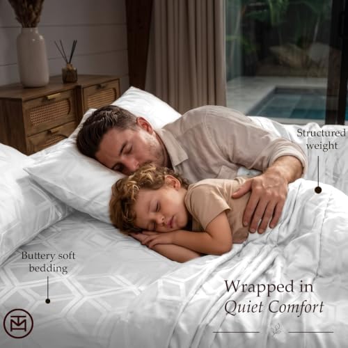 Image of Threadmill 100% Cotton Sheets for Full Size Bed - 600 Thread Count Full Bed Sheets Set with 16 inch Deep Pocket - Jacquard Sateen Weave 4-Piece Bedding Set with Cooling Effect, White
