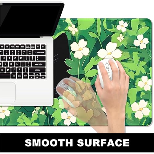 Image of Printed Gaming Mousepad - Premium Stitched Edges, Smooth Surface,Size 11x23 inches, Non-Slip Rubber Base - Ideal for Office & Gaming Setup (Anime Grass cat)