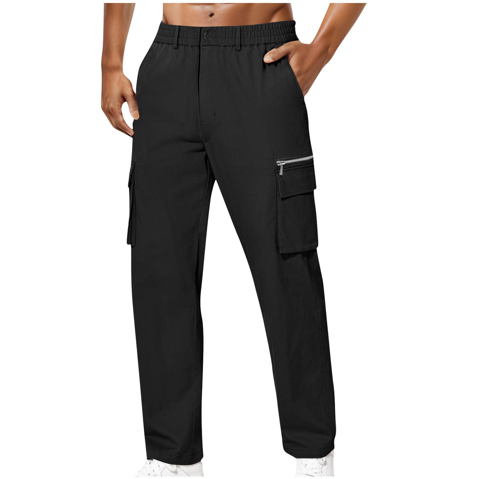 Cargo Pants for Men Slim Fit Elastic Waist Pants with Pockets Tactical Pants Men Stretchy Outdoor Work Trousers