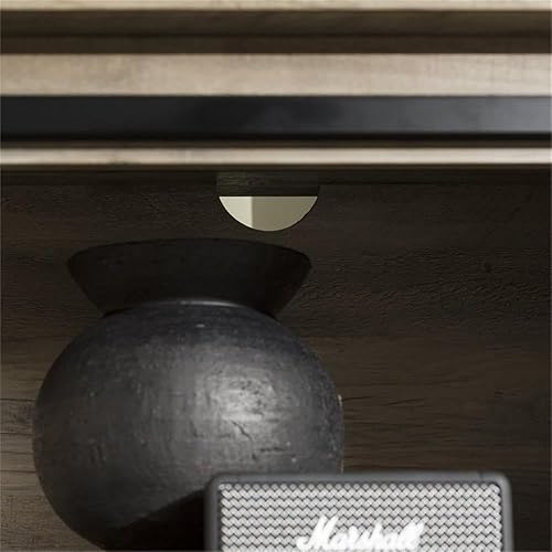 Miniatura 9 de Pemberly Row Soporte esquinero de madera para TV de hasta 52 pulgadas con puertas corredizas de granero, 3 estantes ajustables, puertos de gestión